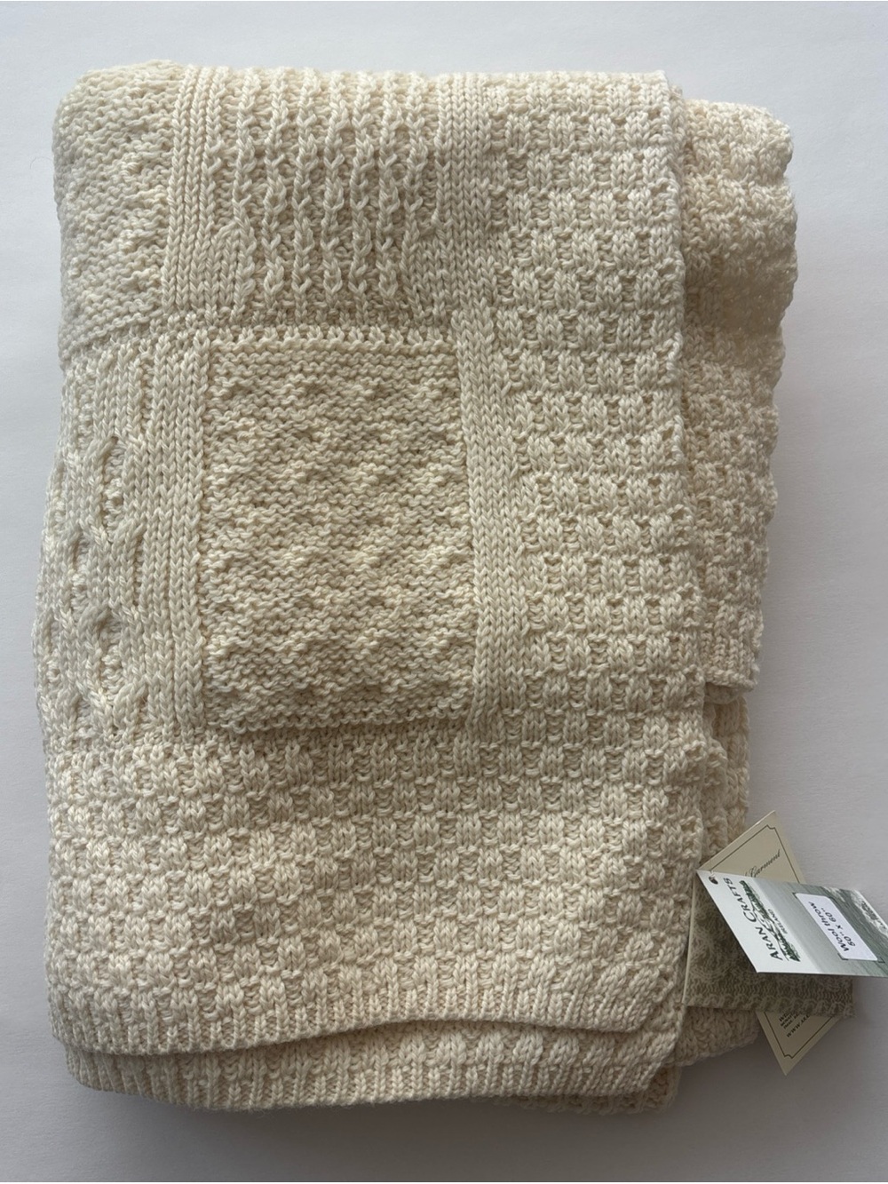 Aran Crafts Irish Shamrock Blanket Throw 100% Merino Wool 50 x 60 Cable Knit